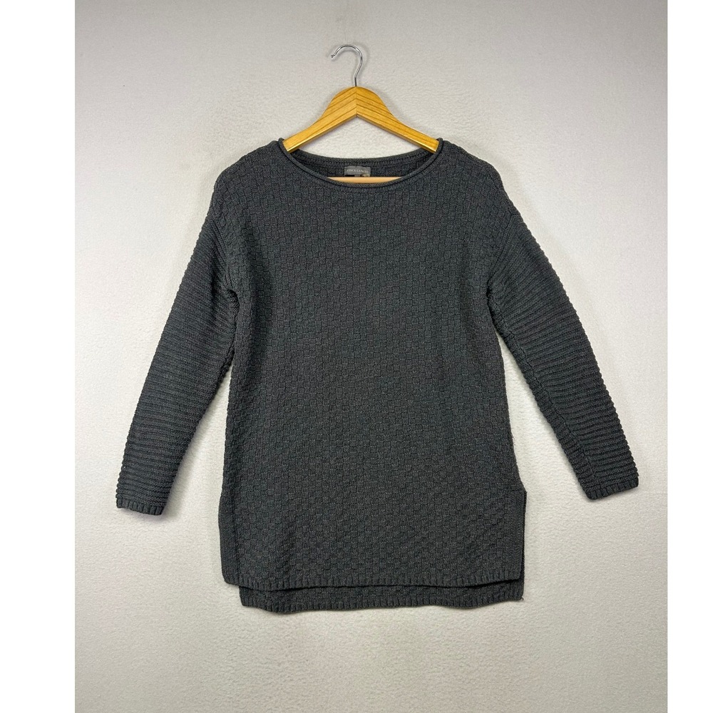 Minimalist Vince Camuto Womens Medium Gray Textured Basketweave Cotton Sweater